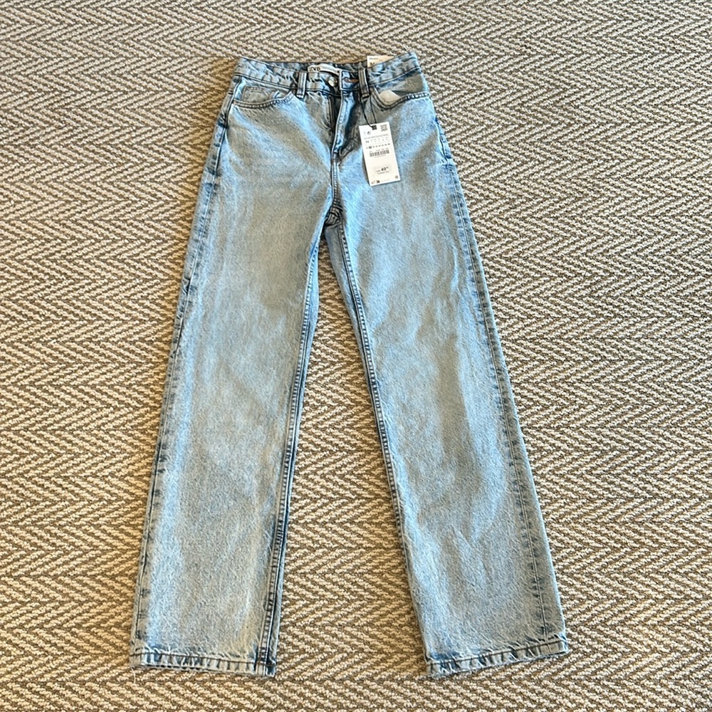 High rise long length blue Zara jeans